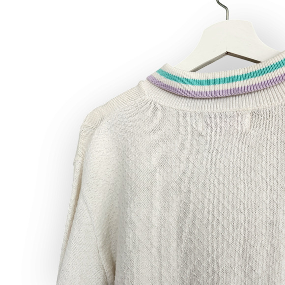 Vintage 80s Winner's Choice White Knit Grandmacore Sweater M - Picture 8 of 9